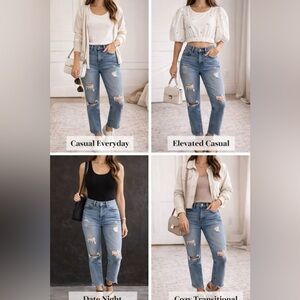 GAP Blue Distressed Straight Leg Jeans